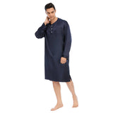 100% Mens Silk Nightshirt Pure Henley Neck Silk Nightwear Navy Blue S