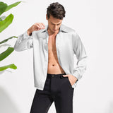 100% Mulberry Men's Silk Shirt Long Pure Silk Dress Shirts Gray XS