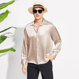 100% Mulberry Men's Silk Shirt Long Pure Silk Dress Shirts Champagne XS