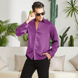 100% Mulberry Men's Silk Shirt Long Pure Silk Dress Shirts Purple XS
