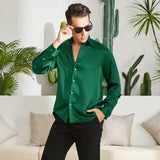 100% Mulberry Men's Silk Shirt Long Pure Silk Dress Shirts Green XS