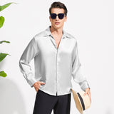 100% Mulberry Men's Silk Shirt Long Pure Silk Dress Shirts Gray XS