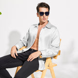 100% Mulberry Men's Silk Shirt Long Pure Silk Dress Shirts Gray XS