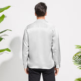 100% Mulberry Men's Silk Shirt Long Pure Silk Dress Shirts Gray XS