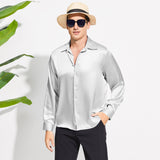 100% Mulberry Men's Silk Shirt Long Pure Silk Dress Shirts Gray XS