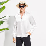 100% Mulberry Men's Silk Shirt Long Pure Silk Dress Shirts White XS