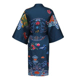 Short Crane And Dragon Print Pure Silk Kimono Robes Dark Green One size fits most