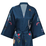 Short Crane And Dragon Print Pure Silk Kimono Robes Dark Green One size fits most