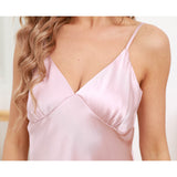 Womens Silk Nightgown Adjustable Spaghetti Straps Silk Slip Nightgown Rosy Pink XS
