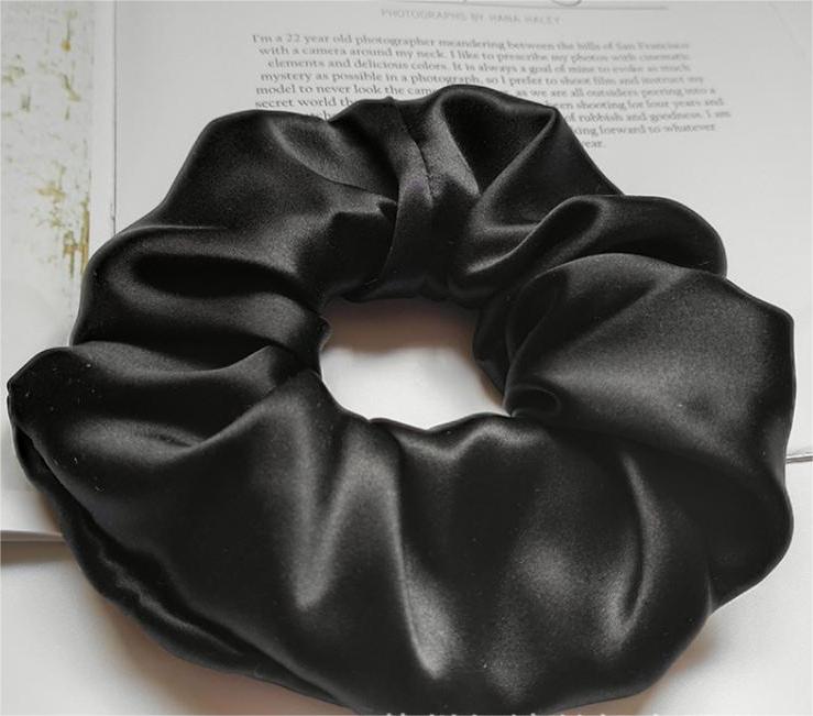 100% Mulberry Silk - Scrunchies For Hair Sleep 30 Momme Black M