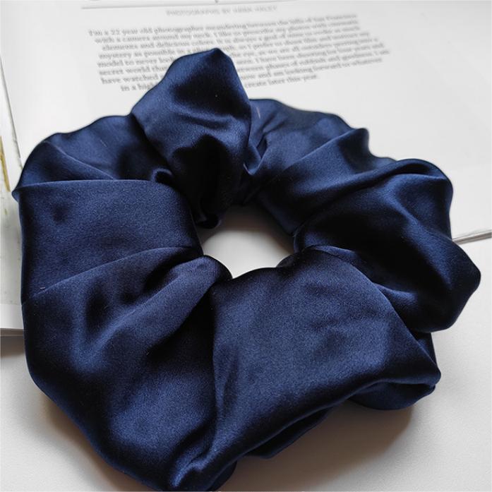 100% Mulberry Silk - Scrunchies For Hair Sleep 30 Momme Navy Blue M