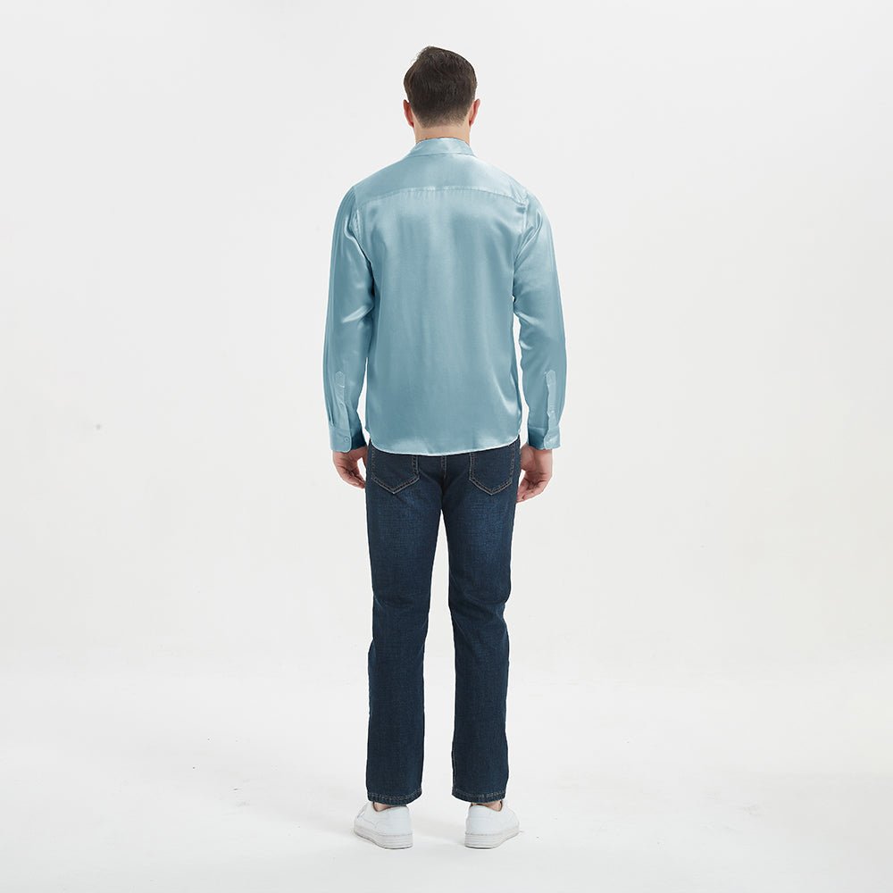 100% Mulberry Silk Shirt For Men Silk Long Sleeves Top