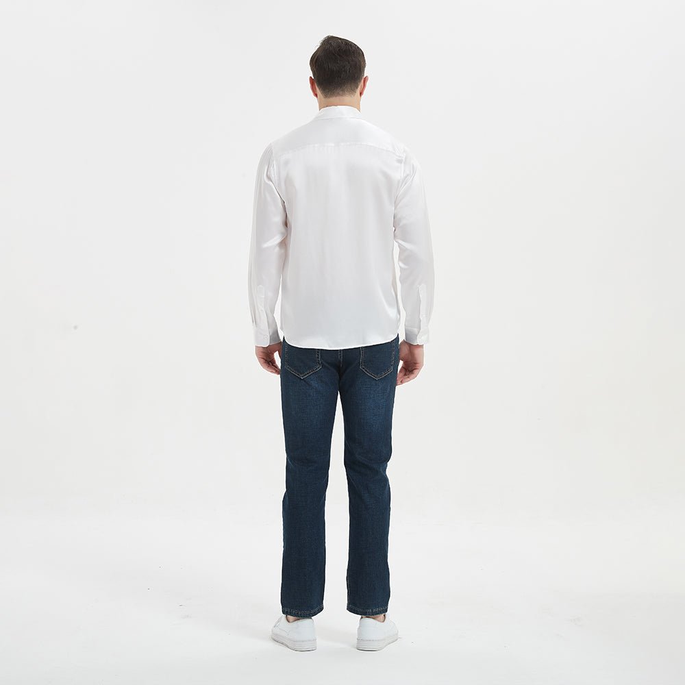100% Mulberry Silk Shirt For Men Silk Long Sleeves Top