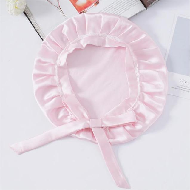 Silk Lace Sleep Cap For Women Hair Care Silk Night Bonnet Light Pink M