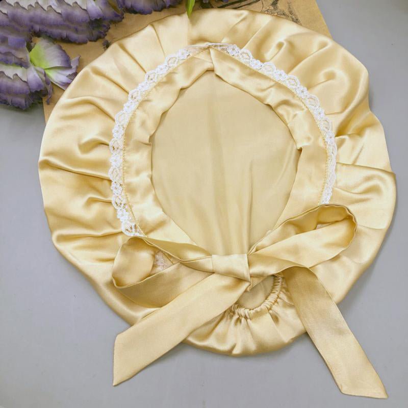 Silk Lace Sleep Cap For Women Hair Care Silk Night Bonnet Gold M