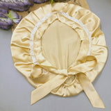 Silk Lace Sleep Cap For Women Hair Care Silk Night Bonnet Gold M