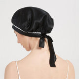 Silk Lace Sleep Cap For Women Hair Care Silk Night Bonnet Black M
