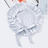 Silk Lace Sleep Cap For Women Hair Care Silk Night Bonnet Silver Gray M