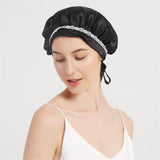 Silk Lace Sleep Cap For Women Hair Care Silk Night Bonnet Navy Blue M