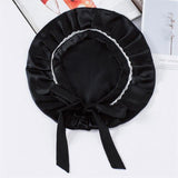 Silk Lace Sleep Cap For Women Hair Care Silk Night Bonnet Black M
