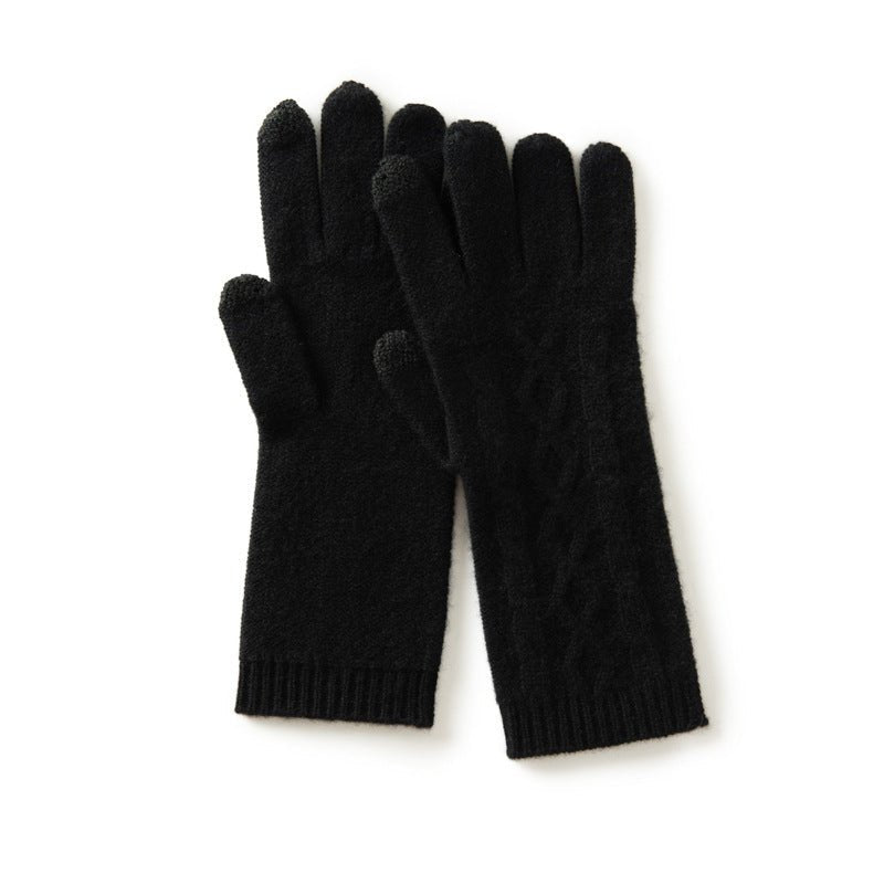 Cashmere Cable Knit Gloves Cashmere Touchscreen Gloves Ribbed Cuffs Black M