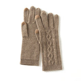Cashmere Cable Knit Gloves Cashmere Touchscreen Gloves Ribbed Cuffs Taupe M