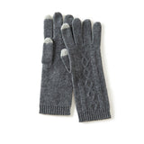Cashmere Cable Knit Gloves Cashmere Touchscreen Gloves Ribbed Cuffs Dark Gray M