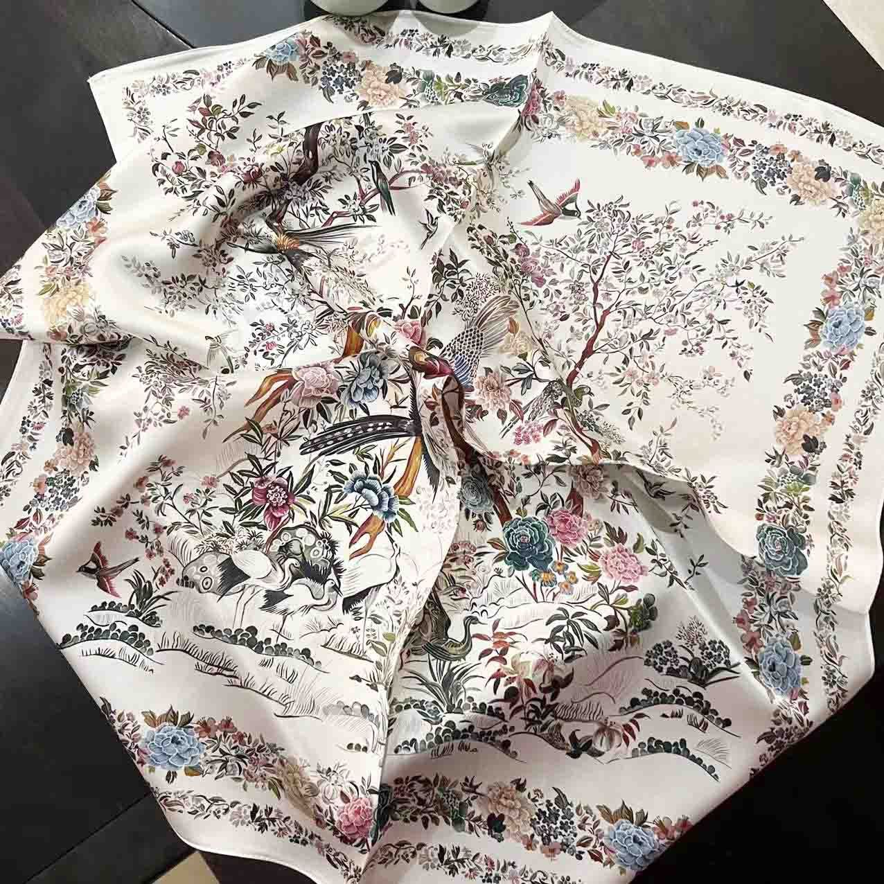 100% Silk Scarf For Women Floral Scarf Square Head Scarf Style - 1 M