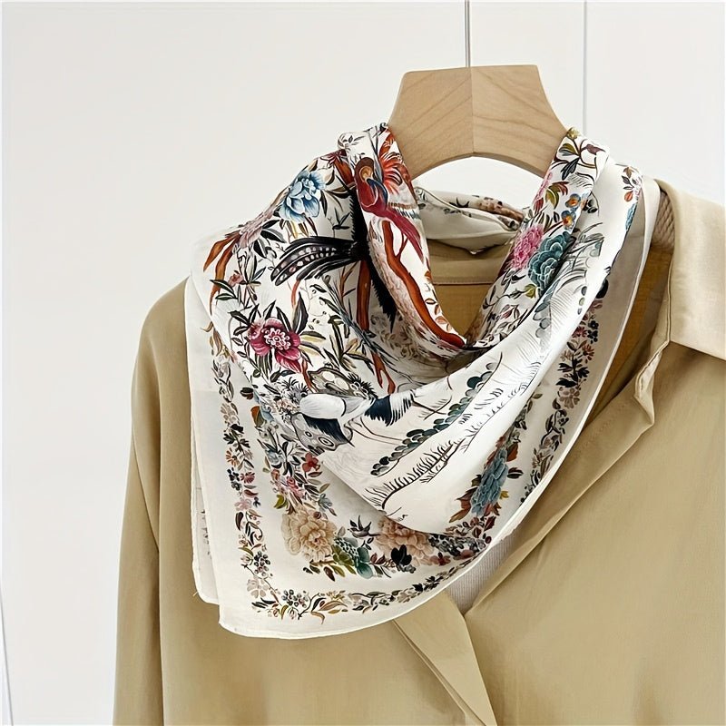 100% Silk Scarf For Women Floral Scarf Square Head Scarf Style - 1 M