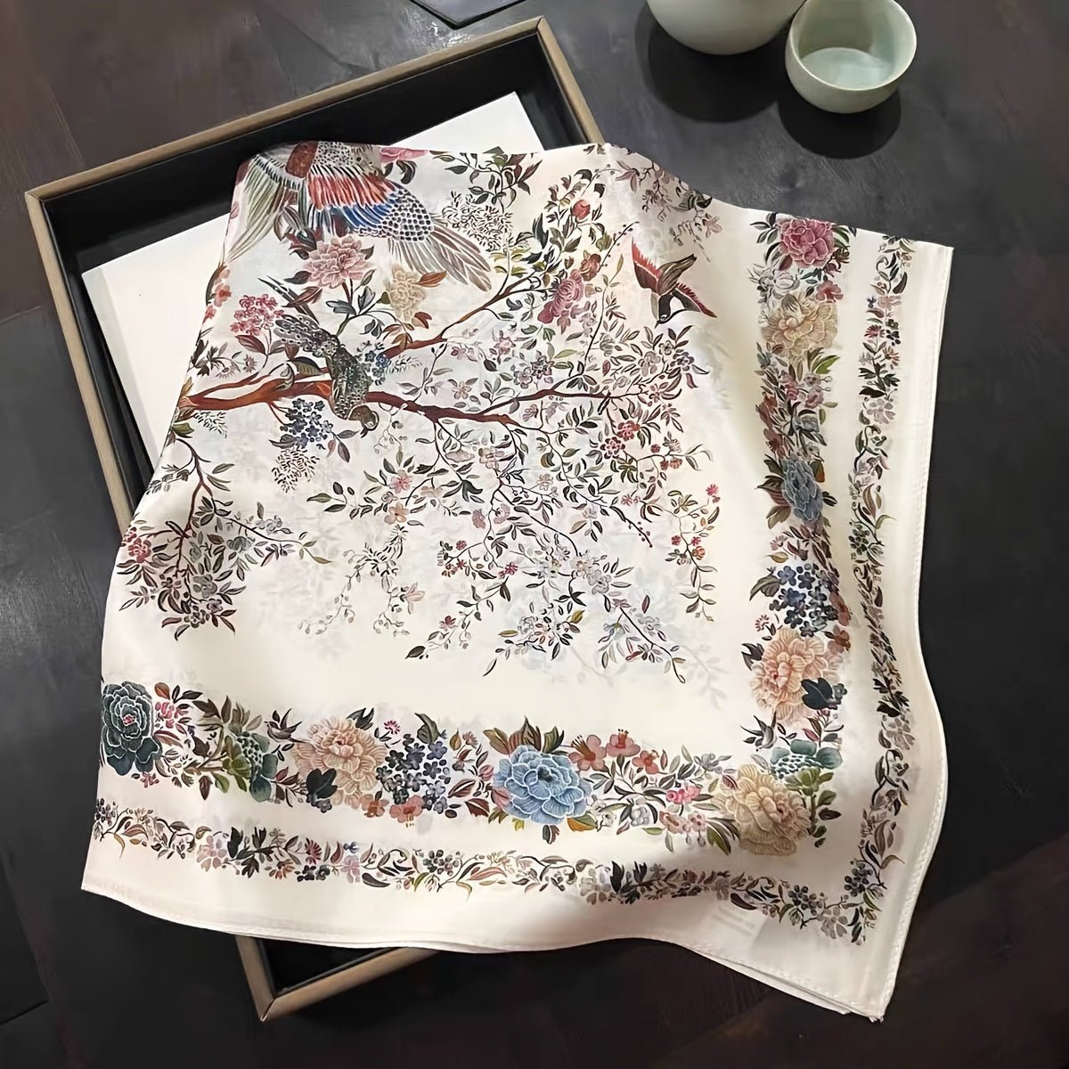 100% Silk Scarf For Women Floral Scarf Square Head Scarf Style - 1 M