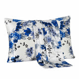 19 Momme Housewife Silk Pillowcase Hidden Zipper Assorted Floral Prints Royal Blue Standard (20" * 26")
