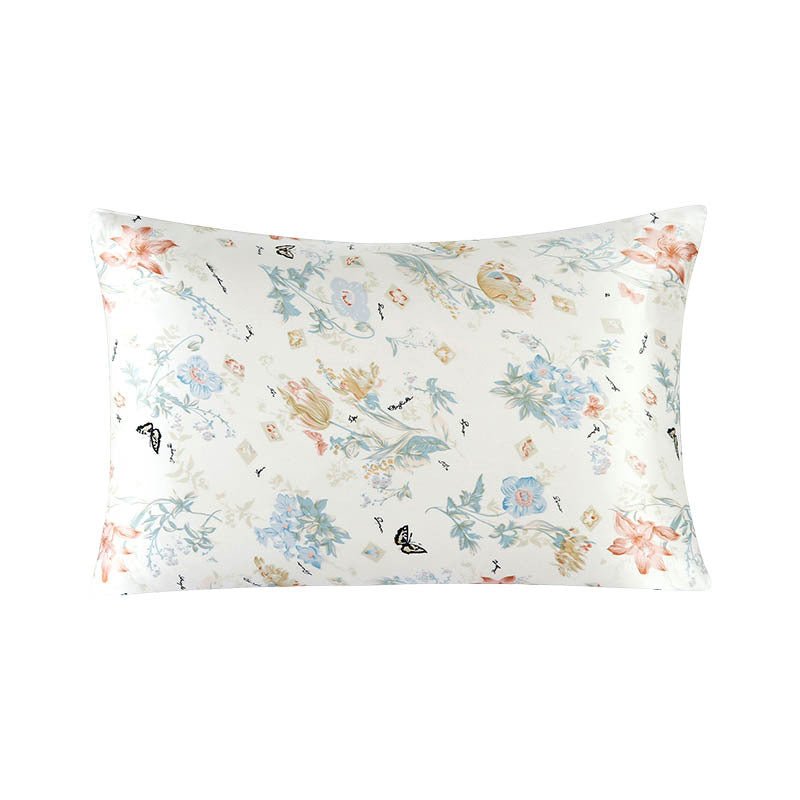 19 Momme Housewife Silk Pillowcase Hidden Zipper Assorted Floral Prints Pastel Cream Standard (20" * 26")