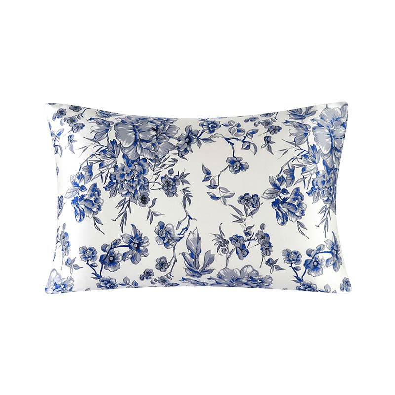 19 Momme Housewife Silk Pillowcase Hidden Zipper Assorted Floral Prints White Standard (20" * 26")