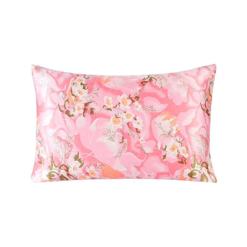 19 Momme Housewife Silk Pillowcase Hidden Zipper Assorted Floral Prints Soft Pink Standard (20" * 26")