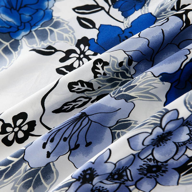 19 Momme Housewife Silk Pillowcase Hidden Zipper Assorted Floral Prints Royal Blue Standard (20" * 26")