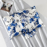 19 Momme Housewife Silk Pillowcase Hidden Zipper Assorted Floral Prints Royal Blue Standard (20" * 26")