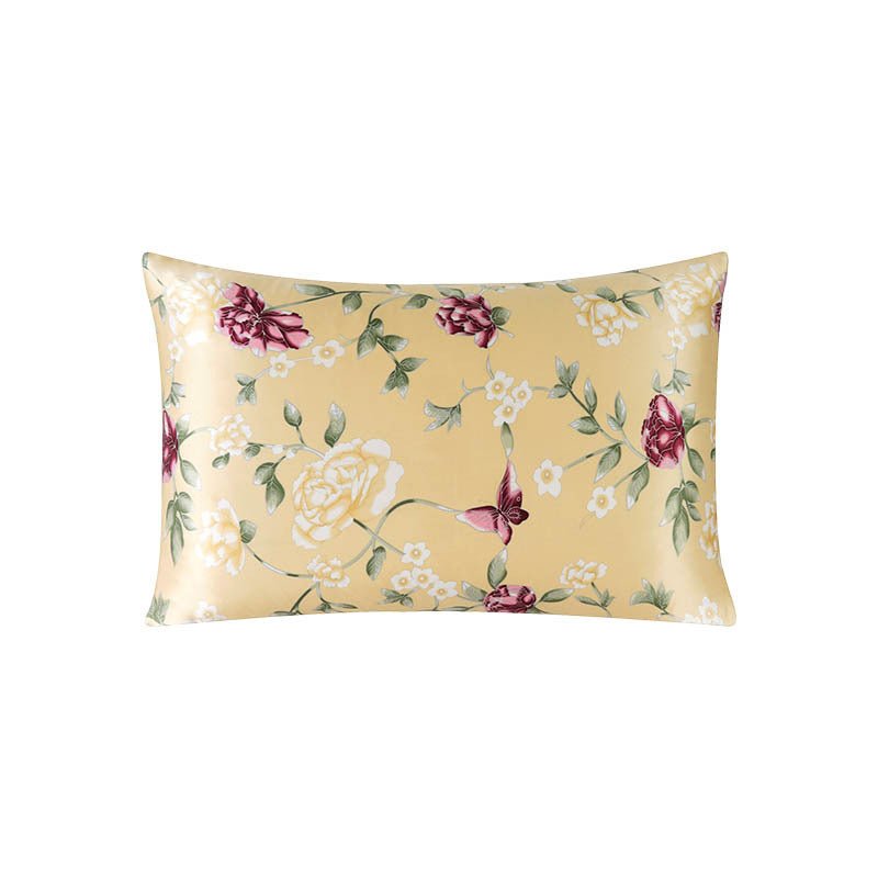 19 Momme Housewife Silk Pillowcase Hidden Zipper Assorted Floral Prints Butter Yellow Standard (20" * 26")