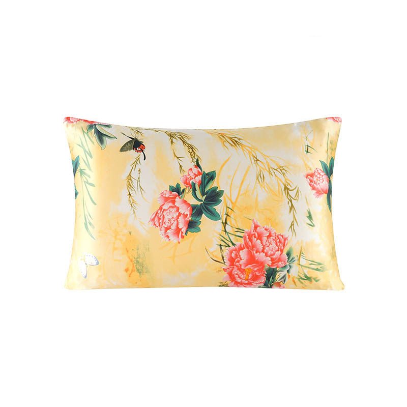 19 Momme Housewife Silk Pillowcase Hidden Zipper Assorted Floral Prints Golden Standard (20" * 26")