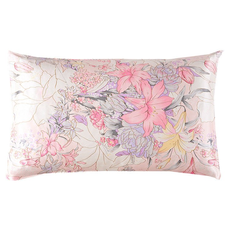19 Momme Housewife Silk Pillowcase Hidden Zipper Floral Print Silk Pillowcases Light Pink Standard (20" * 26")