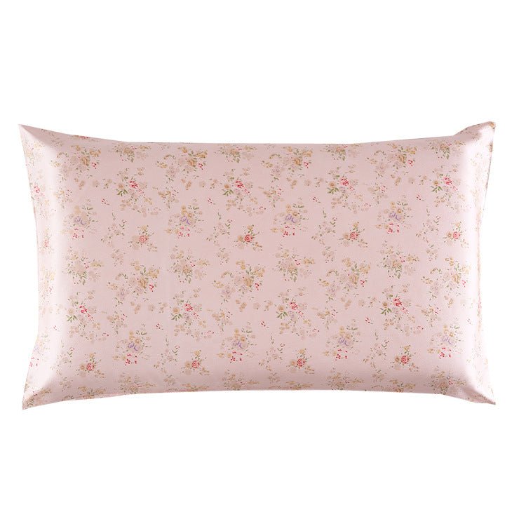 19 Momme Housewife Silk Pillowcase Hidden Zipper Floral Print Silk Pillowcases Baby Pink Standard (20" * 26")
