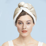 Silk Dry Hair Cap 100% Mulberry Terry Lined Hair Wrap Cap Champagne M