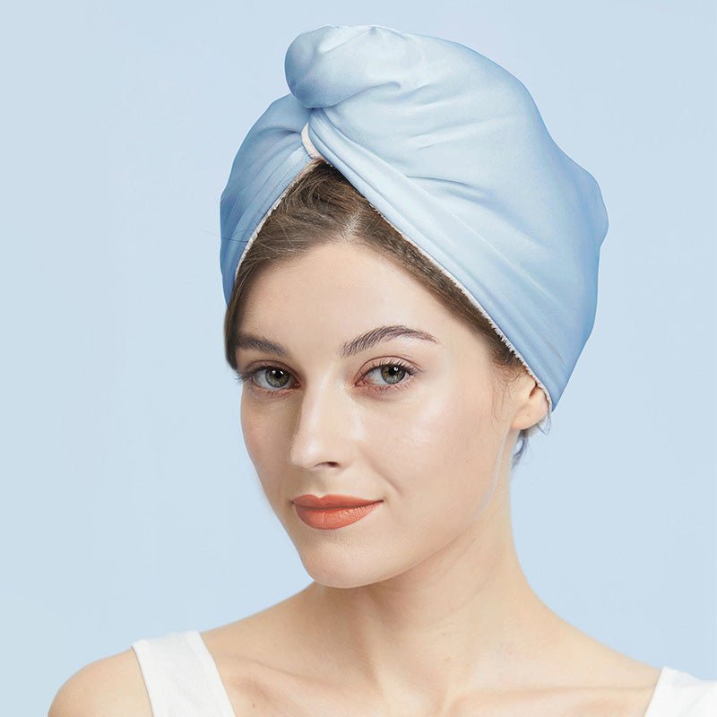 Silk Dry Hair Cap 100% Mulberry Terry Lined Hair Wrap Cap Light Blue M