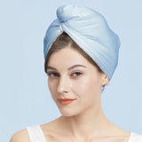 Silk Dry Hair Cap 100% Mulberry Terry Lined Hair Wrap Cap Light Blue M