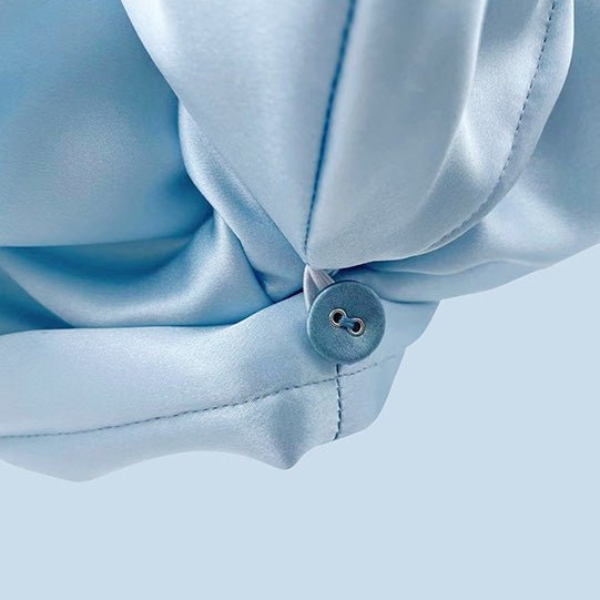 Silk Dry Hair Cap 100% Mulberry Terry Lined Hair Wrap Cap Light Blue M