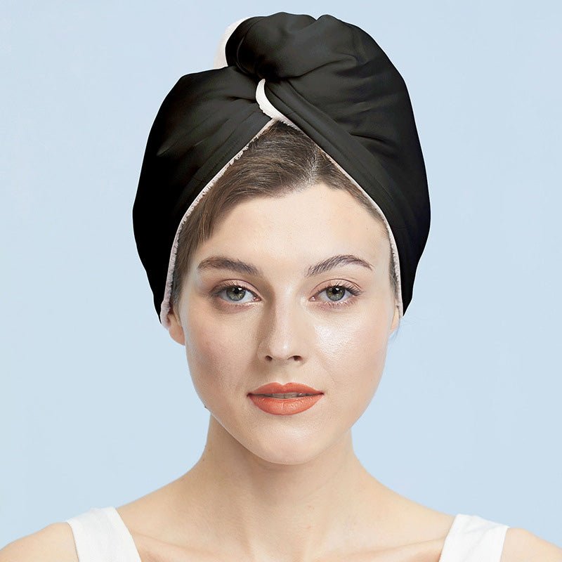 Silk Dry Hair Cap 100% Mulberry Terry Lined Hair Wrap Cap Black M