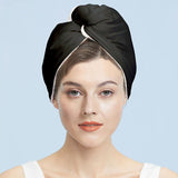 Silk Dry Hair Cap 100% Mulberry Terry Lined Hair Wrap Cap Black M