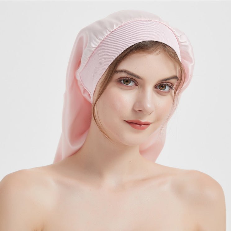 Women Long Silk Sleep Cap Silk Bonnet For Hair Sleep Caps Pink 50cm
