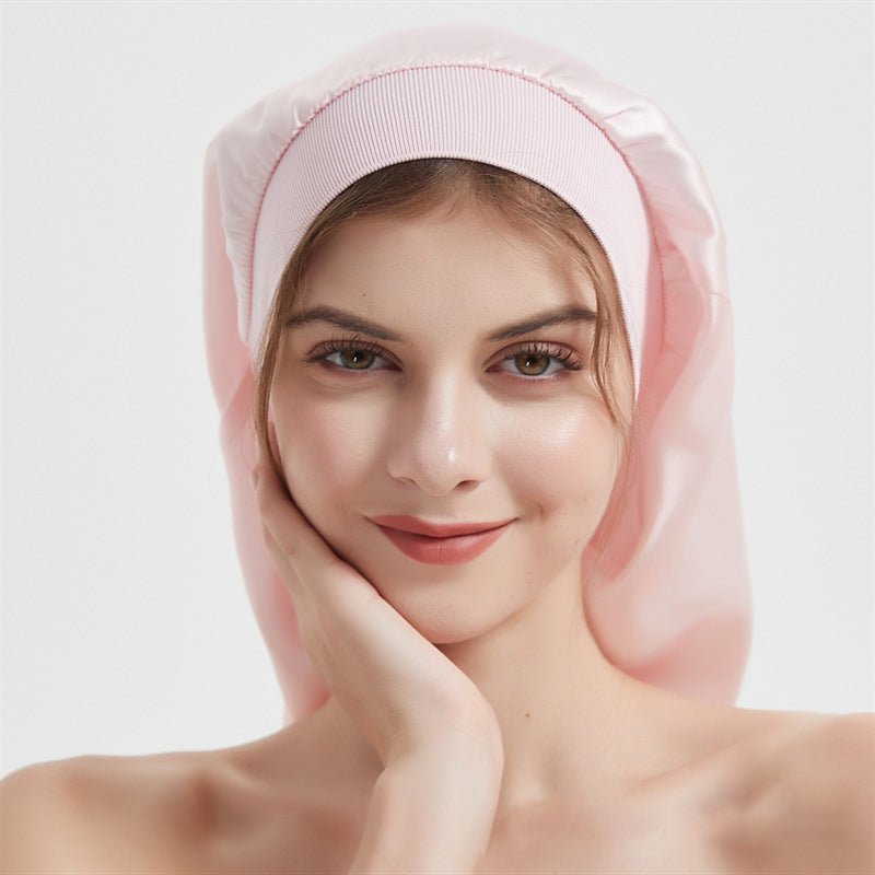 Women Long Silk Sleep Cap Silk Bonnet For Hair Sleep Caps Pink 50cm