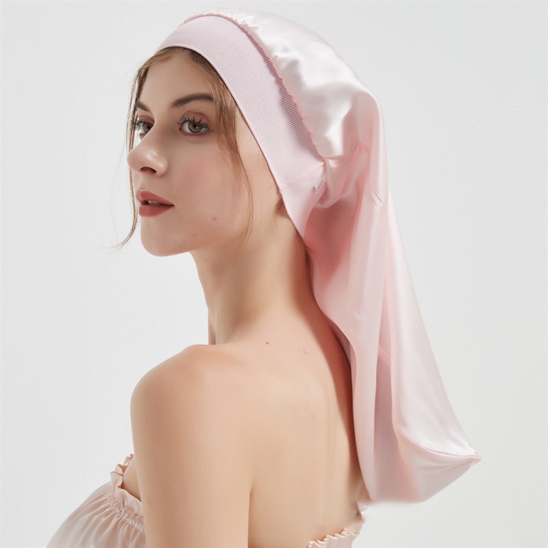 Women Long Silk Sleep Cap Silk Bonnet For Hair Sleep Caps Pink 50cm