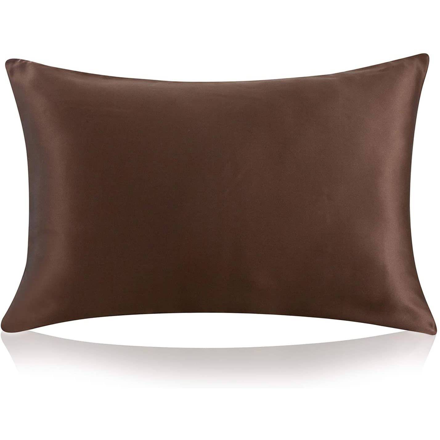 19/22 Momme Housewife Silk Pillowcase with Hidden Zipper Chocolate Standard (20" * 26")